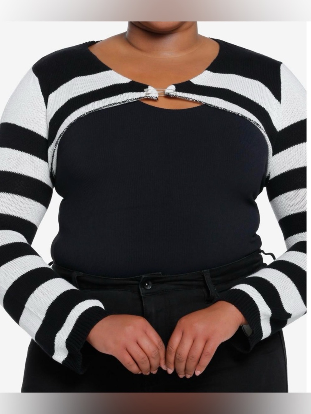 NWT Striped Black & White Bolero Cropped Sweater